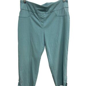 Hearts Of Palm Womens Capri Pants Mid-Rise Size 10 Pull On Teal Blue Comfort